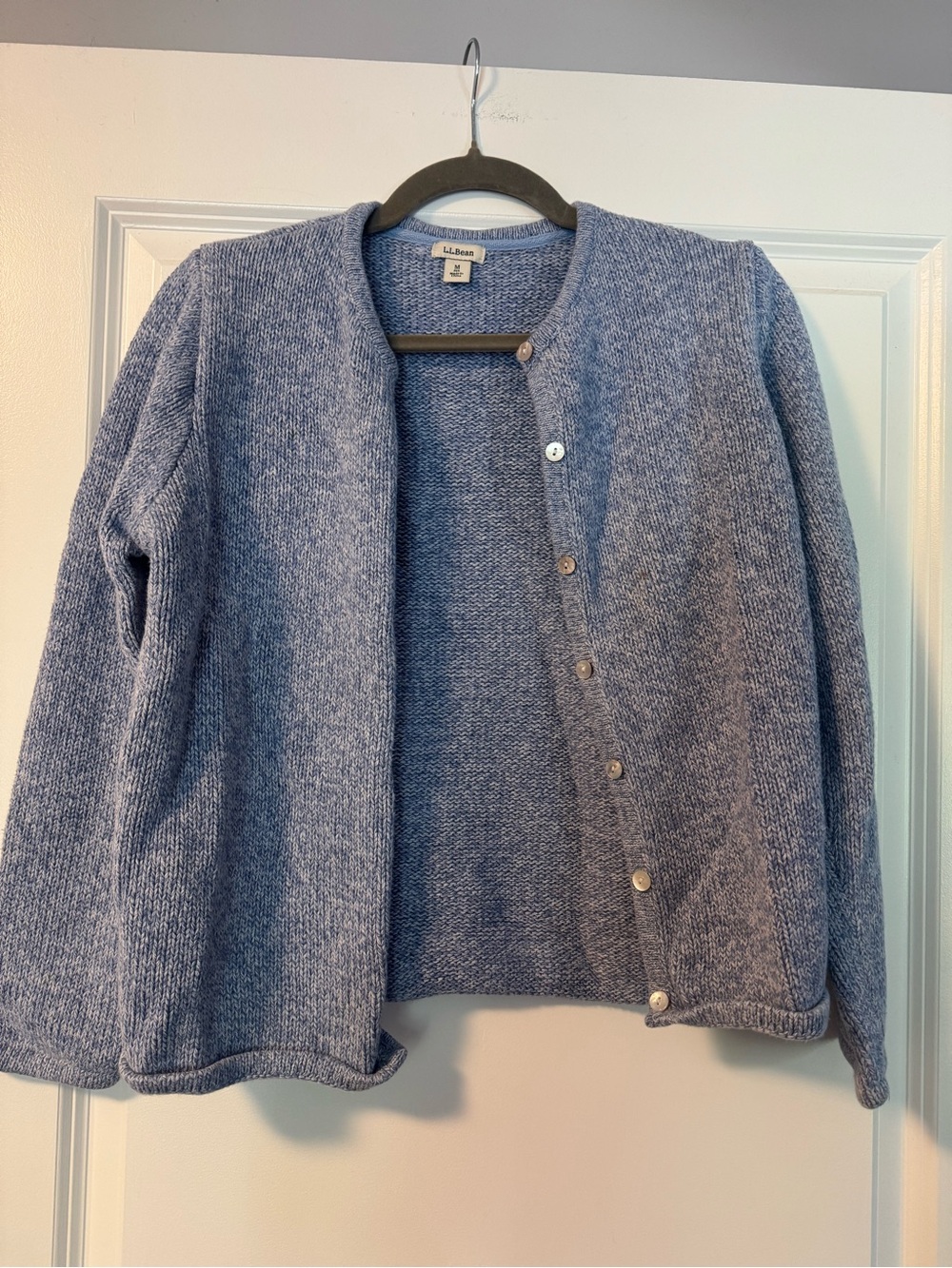 L.L. Bean Heathered Light Blue Button-Front Cardigan